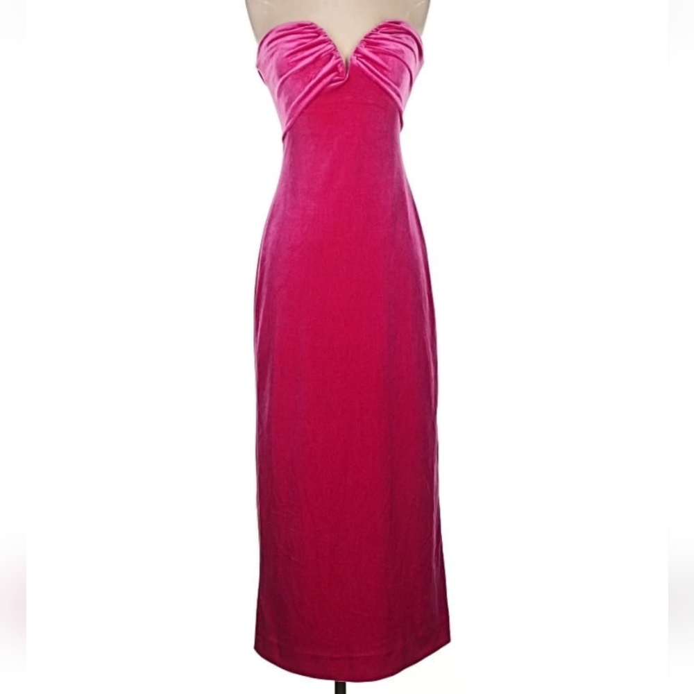 Zara * Velvet Midi Dress Pink Size XS - Picture 15 of 16